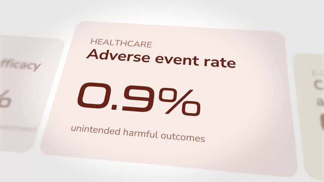 Healthcare adverse event rate data visualization showing increasing percentage statistics in a professional digital motion graphic clip designed for medical research and clinical analysis reporting