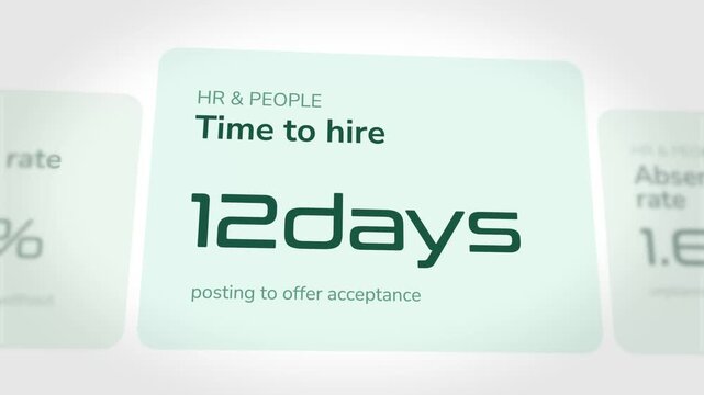 Animated business dashboard showing human resources time to hire metrics transitioning smoothly in a modern digital interface designed for corporate performance analysis and professional data