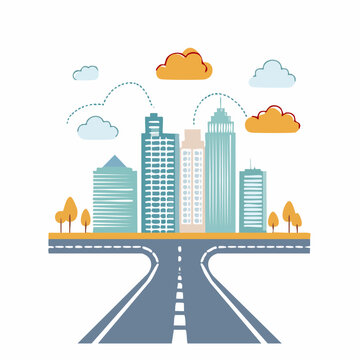 Cityscape with Road Intersection and Clouds