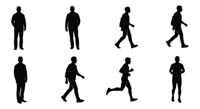 collection of human figures in various poses black silhouette