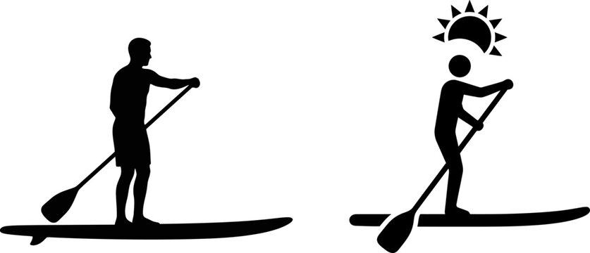 Stand up paddleboard silhouette illustrations for outdoor and water sports