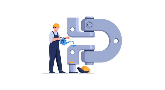Industrial maintenance worker repairing large mechanical parts efficiently.