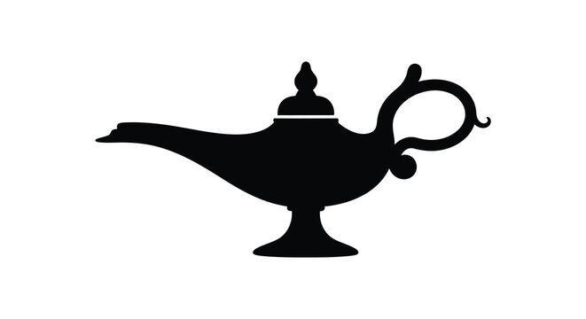 Black magic lamp silhouette against a white background ornate genie bottle shape silhouette