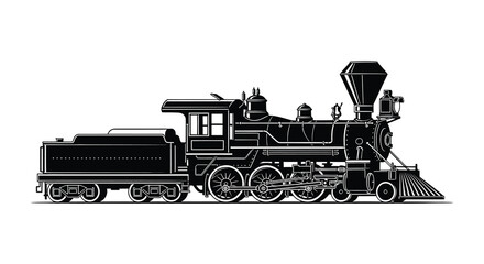 Vintage steam locomotive side view detailed black and white silhouette © Ataullah