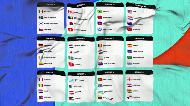 Flag animation with all 48 teams and group names. Highest quality and 16-bit color depth.