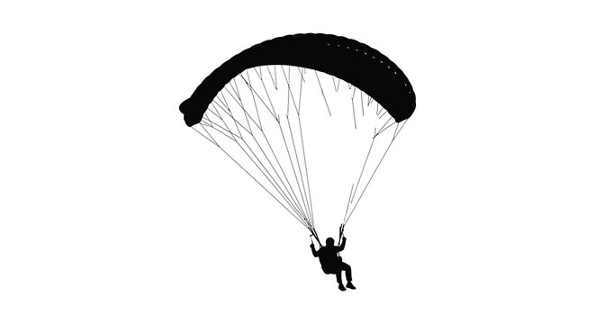 Paraglider with pilot in flight black silhouette on white background silhouette