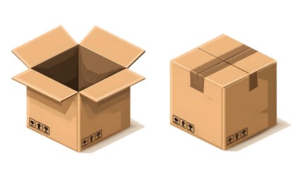 Fototapeta premium Open and Closed Cardboard Boxes for Shipping and Storage.