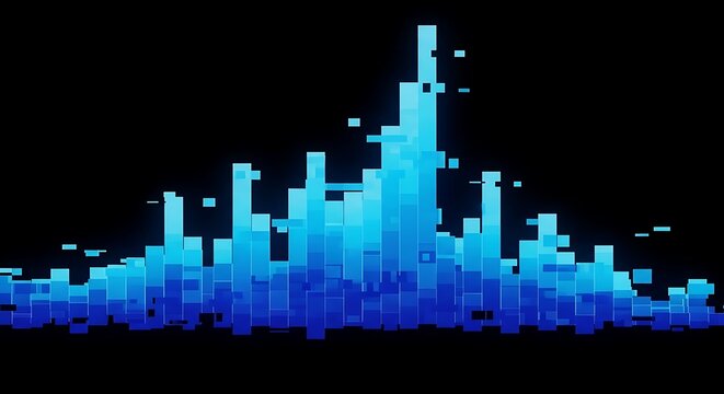 Blue digital soundwave equalizer background with neon glowing pixels