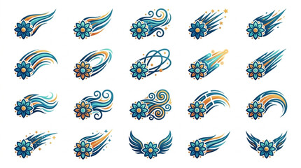 Collection of abstract blue and gold comet designs. © reyhan