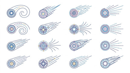 Collection of abstract futuristic comets in motion. © reyhan