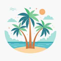 Obraz premium Tropical Island Paradise with Palm Trees and Ocean