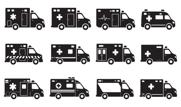 Ambulance Icons Set - Emergency Medical Transport Vector