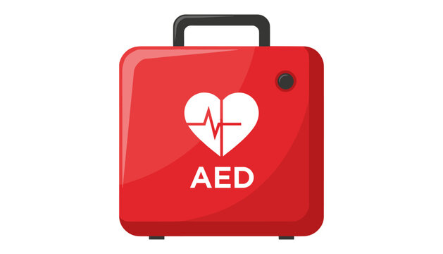 Red automated external defibrillator aed device with heart symbol on white background
