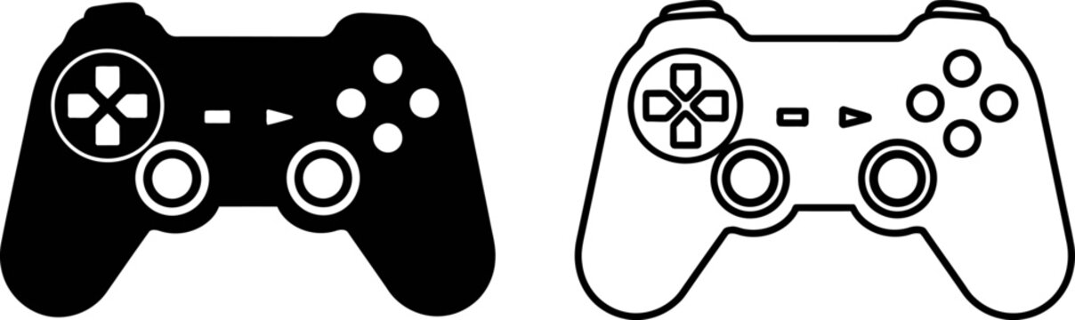 Minimalist black and white video game controller icons for interface design