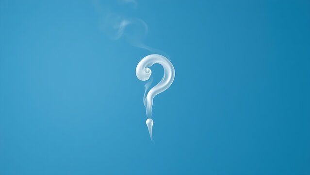 A single question mark made of white smoke drifting in clear blue air.
