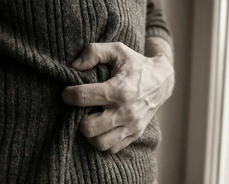Close-up of a hand with tensed muscles and visible veins gripping a