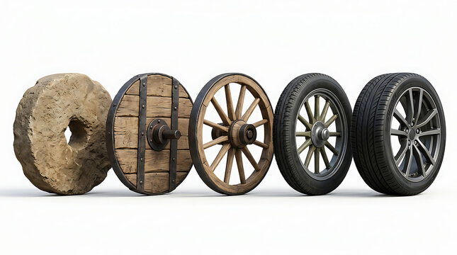 A captivating visual journey through the evolution of wheels, showcasing innovation and progress over time