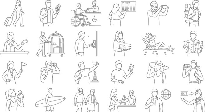 Travel and Tourism Thin Line Icons Set for Website and App Use