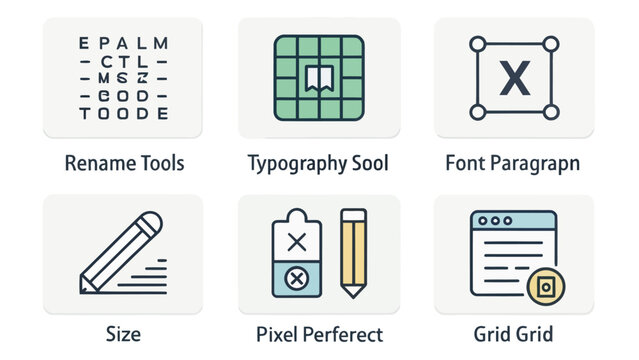 Collection of graphic design tools and icons for editing and formatting, including typography and grid features