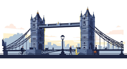 Obraz premium London Tower Bridge Illustration - Cityscape and Pedestrians