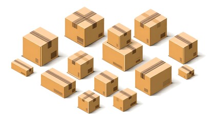 Fototapeta premium Various Sizes and Types of Cardboard Boxes for Packaging and Storage.