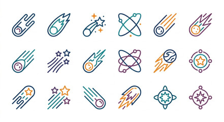 Collection of Meteor Icons and Space Symbols. © Brody
