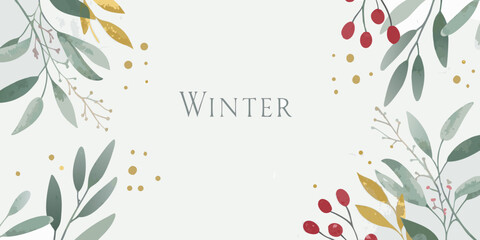 watercolor floral arrangement with winter text delicate leaves and berries © Ranajit