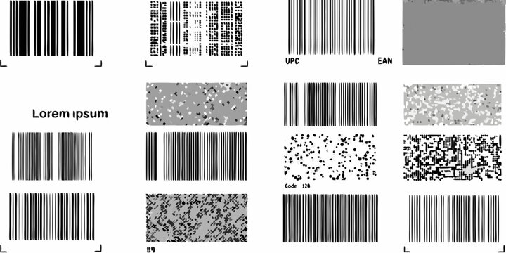 collection of barcode and qr code symbols technical identification systems on white background
