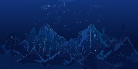 low poly mountain range futuristic digital rendering in shades of blue © Ranajit