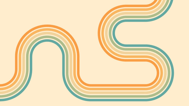 Abstract background of rainbow groovy Wavy Line design in 1970s Hippie Retro style. Vector pattern ready to use for cloth, textile, wrap and other.