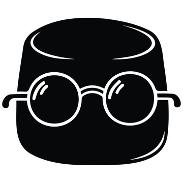 Geek marshmallow character wearing glasses silhouette vector illustration line art graphic.