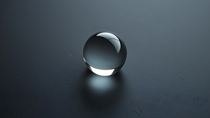A single mercury sphere on black slate with soft diffused lighting.