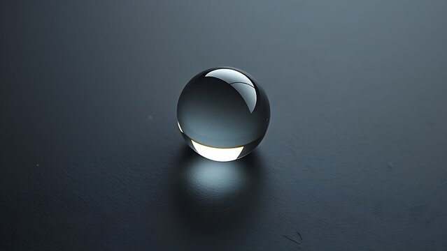A single mercury sphere on black slate with soft diffused lighting.