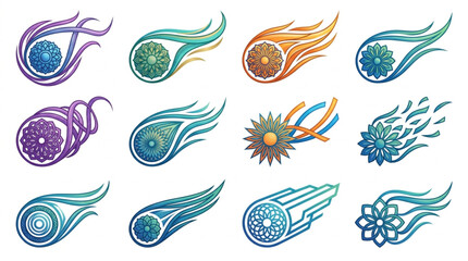Collection of stylized comets and meteors with floral elements. © Dalbo