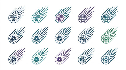 Collection of stylized comets with floral patterns. © Dalbo