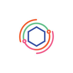 Minimalist geometric hexagon logo with orbital rings for technology and innovation branding © Shohel