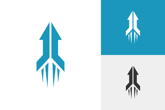 Rocket Ship And Twin Up Arrow Financial Growth For Technology Startup Logo Icon Design