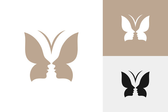 Butterfly Wings And Twin Female Profile Face Abstract Negative Space Silhouette For Beauty Salon And Wellness Spa Logo Icon Design