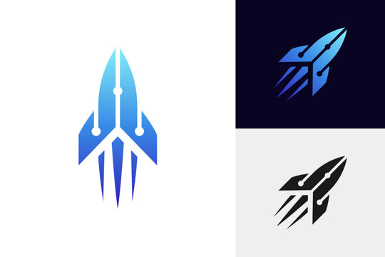 Rocket Ship Tech Circuit Network For Technology Startup And Software Logo Icon Design