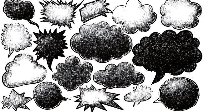 Doodle comic speech clouds with distressed brush overlays PNG