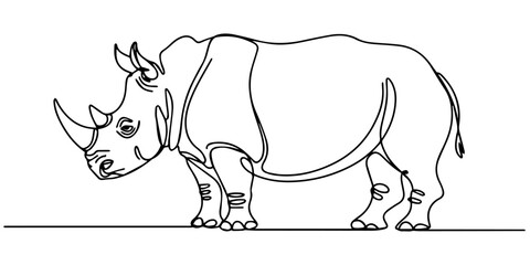 Continuous line drawing of a rhinoceros, Rhino in continuous line art drawing style. Rhinoceros minimalist black linear sketch isolated on white background. Vector illustration, Rhino in continuous © Parboti