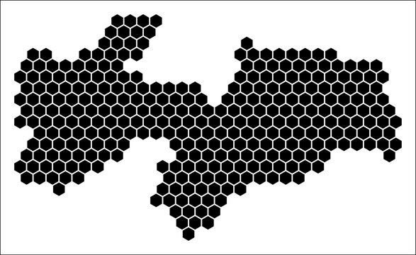 Paraiba simple black and white hexagon map shape template. State plain hexagon cell dots. Paraiba flat honeycomb boundary. Vector Illustration.