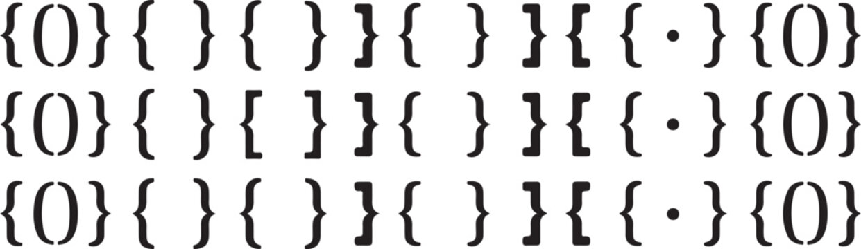 Set of decorative bracket shapes and frames in various styles on a transparent background vector illustration.