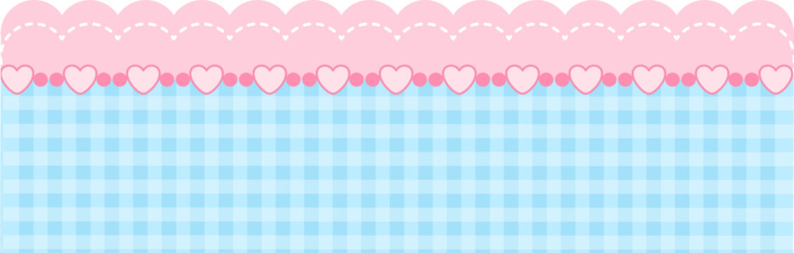 Pink and blue gingham heart pattern border