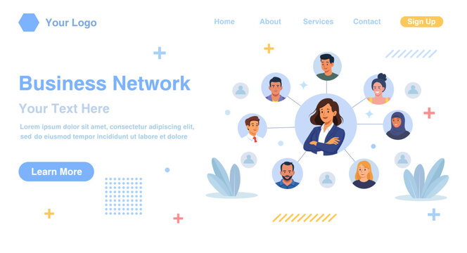 Business networking concept. Diverse professionals connected in network. Professional relationships and corporate connections. Successful leader contacting with partners, businessman unites employees