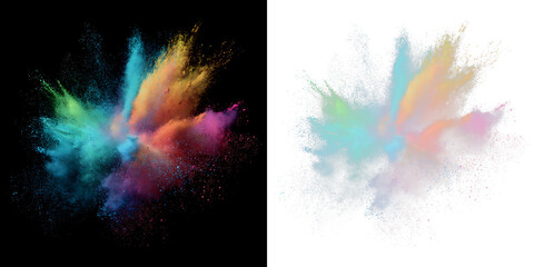 Fototapeta premium Explosive rainbow holi powder burst with vivid color splash PNG