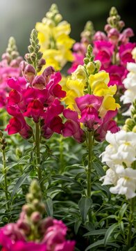 Vibrant snapdragons in full bloom, a colorful floral display.
