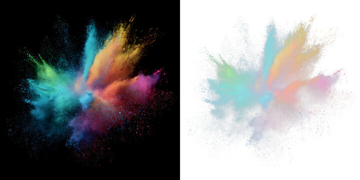 Explosive rainbow holi powder burst with vivid color splash PNG