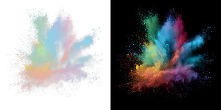 Bright multicolored pigment cloud with dynamic powder explosion PNG