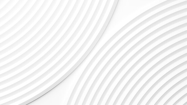 Minimalist white abstract background with 3D curved wave lines pattern. Elegant futuristic corporate architecture texture digital render wallpaper